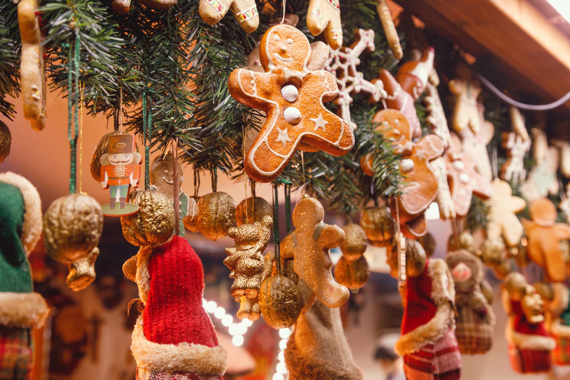 Christmas decorations at Christmas market stall in Berlin German